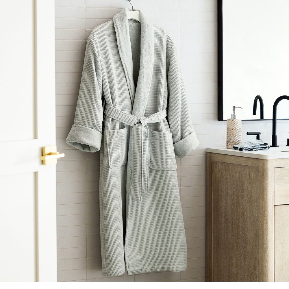 New With Tags NWT Pottery Barn Spa Robe Medium Smoke Gray Organic Cotton Unisex
